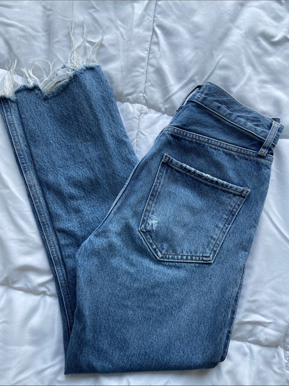 Agolde Riley Blue Denim Jeans raw hem - Picture 2 of 6